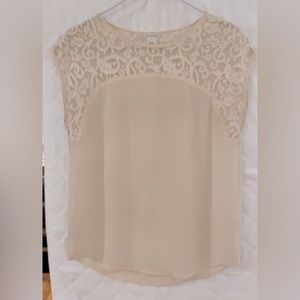 Club Monaco Ivory Silk Blouse with Lace detail - XS